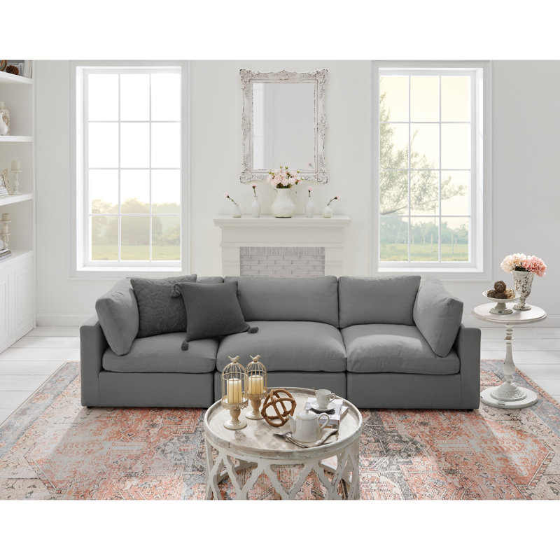 Shabby Elegance Judith Linen Modular L Sectional Grey